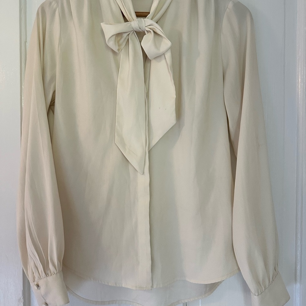 Elegant Cream Blouse with Bow Detail